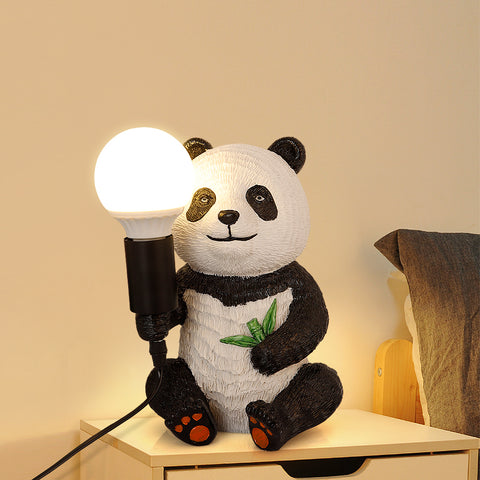 Lampade da tavolo di design Panda in resina, luce notturna creativa moderna con cavo di collegamento, lampada da scrivania a LED con animali