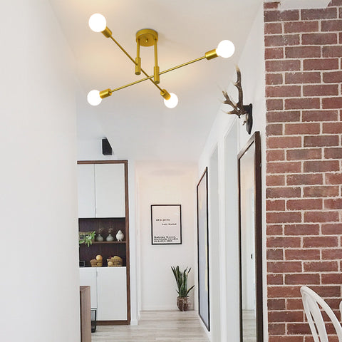 Plafoniera industriale, lampada da soffitto retrò, lampadari LED moderni in metallo dorato a 4 lampade E27 per camera da letto, soggiorno, cucina, ufficio, bar, ristorante