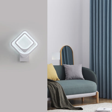 Lampada da parete per interni da 32 W, lampada da parete a LED bianca, quadrata girevole, per scale interne, soggiorno, camera da letto