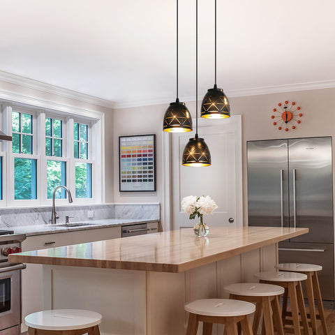 3 Lampade a sospensione retrò, Lampadario industriale intagliato cavo, Lampada da soffitto in metallo vintage E27, Illuminazione per soggiorno Cucina Corridoio Ristorante Loft Café Bar