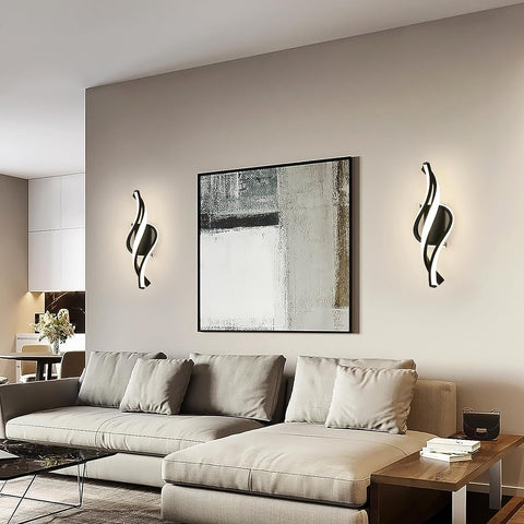 Lampada da parete moderna a forma di spirale a LED da 22 W bianco neutro 4000 K per camera da letto, soggiorno, corridoio, ingresso Nero 