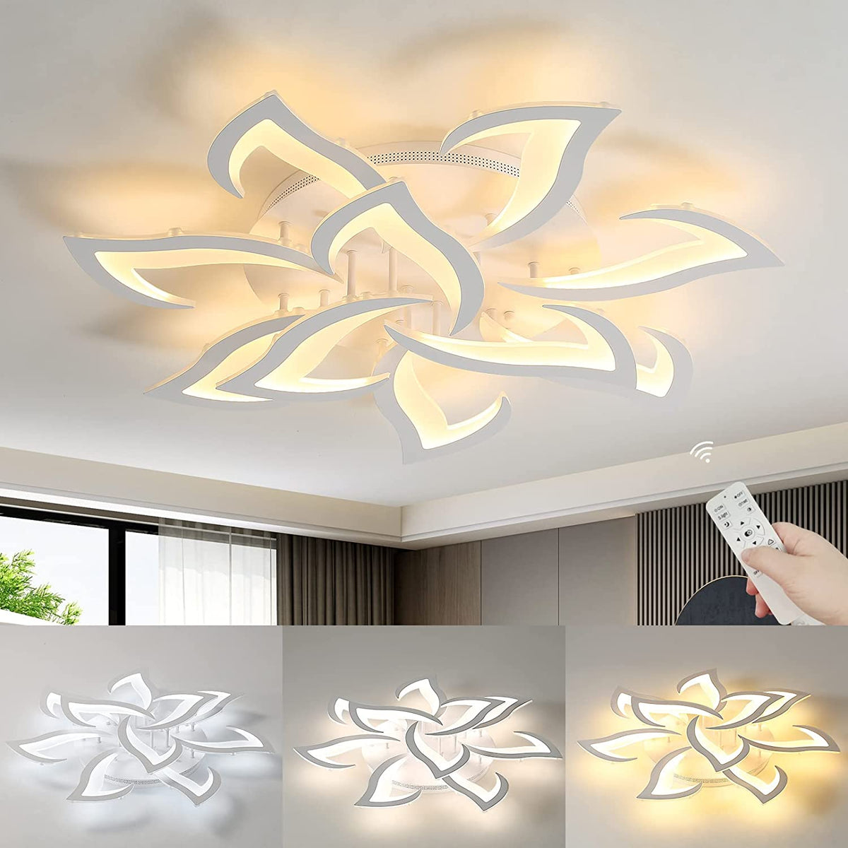 Plafoniera a LED dimmerabile, Lampada da soffitto moderna bianca con telecomando, Lampadario creativo con petali in acrilico da 70 W Lampada da soffitto per soggiorno, camera da letto, corridoio, sala da pranzo, cucina, Φ82 cm 