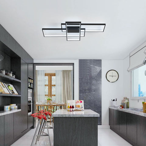 Plafoniera LED da 38 W, design moderno, luce bianca fredda 6000 K, lampada da soffitto rettangolare per soggiorno, camera da letto, sala da pranzo, ufficio, nero 