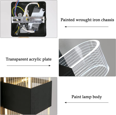 Lampada da parete a LED per interni dimmerabile 12W Lampada da parete moderna Design romantico creativo in acrilico per camera da letto, soggiorno, corridoio, scala, hotel, luce bianca 3000K-6000K (Nero)