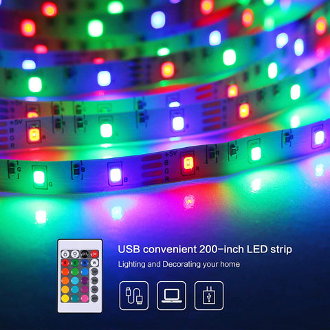 Striscia LED da 5 m, LED flessibile per ambienti RGB luminoso, Striscia LED multicolore con telecomando per camera da letto, cucina, TV, feste