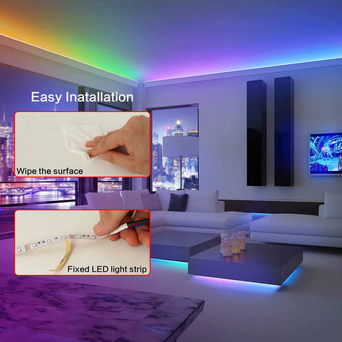 Striscia LED da 5 m, LED flessibile per ambienti RGB luminoso, Striscia LED multicolore con telecomando per camera da letto, cucina, TV, feste