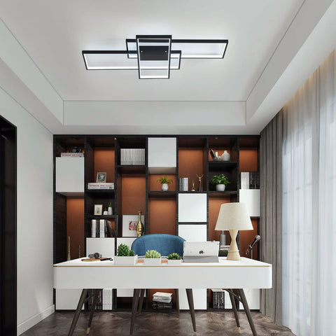 Plafoniera LED da 38 W, design moderno, luce bianca fredda 6000 K, lampada da soffitto rettangolare per soggiorno, camera da letto, sala da pranzo, ufficio, nero 