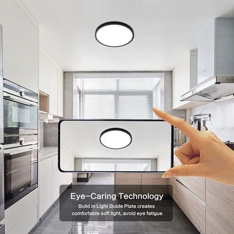 Plafoniera LED ultra sottile da 24 W, rotonda, nera, bianco freddo 6500 K, 2160 lm, IP50, Ø30 cm, per camera da letto, soggiorno, corridoio, balcone, bagno, ufficio