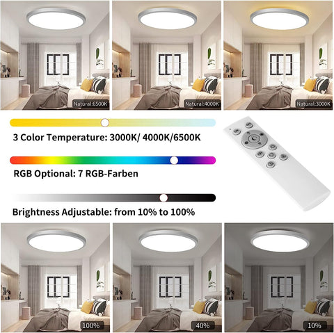 Plafoniera a LED dimmerabile RGB 3000K-6500K Plafoniera a LED rotonda per bagno IP54 impermeabile per bagno, camera da letto, soggiorno, cucina ?30CM 