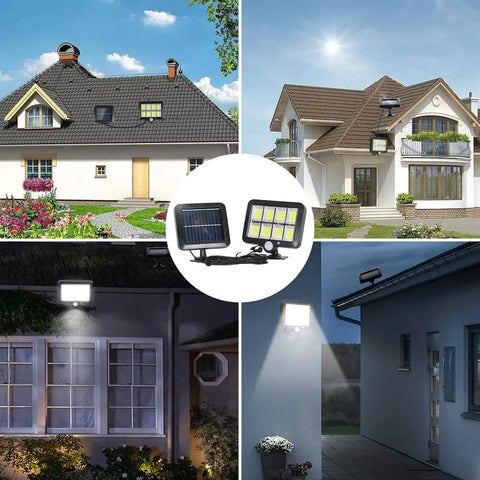 Lampada Solare da Esterno, Luce Solare con Sensore di Movimento, Lampada di Sicurezza con Cavo da 5 M Impermeabile IP65, 160 LED 3 Modalità, per Capannone Garage Giardino Balcone