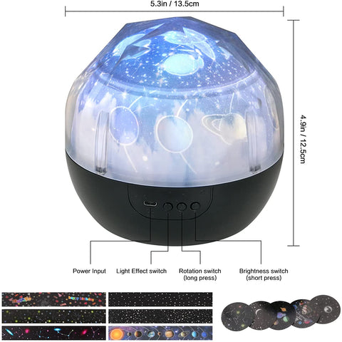 Proiettore Stellare Luce Notturna, Proiettore Cielo Stellato Galassia, Lampada per Proiezione Cielo Stellato con Rotazione a 360° e 6 Film di Proiezione, per Regali di Compleanno, Natale, Halloween, Festa dei Bambini