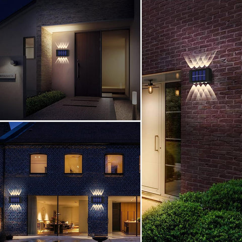 Lampada da parete a LED a luce solare da esterno 2 pezzi Bianco caldo 3000K per cortile giardino corridoio terrazza vicino al muro percorso patio villa nero 