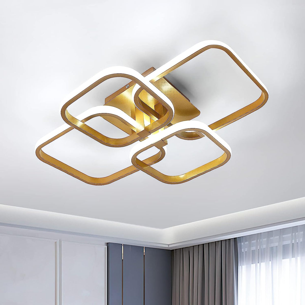 Plafoniera a LED dal design moderno Lampada da soffitto a cerchio quadrato Bianco freddo 6000K per soggiorno Camera da letto Sala da pranzo Ufficio Oro