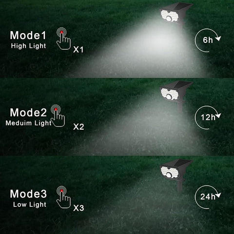 Lampada solare da esterno, Lampada solare da giardino con sensore di movimento, Confezione da 2, 30 LED Bianco freddo 6100-6800K 650LM Faretto solare da esterno IP67 Illuminazione impermeabile 3 modalità, per cortile, vialetto, percorso
