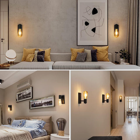 Lampada da parete vintage per interni, 2 pezzi, per camera da letto, soggiorno, corridoio, ingresso, base nera E27 