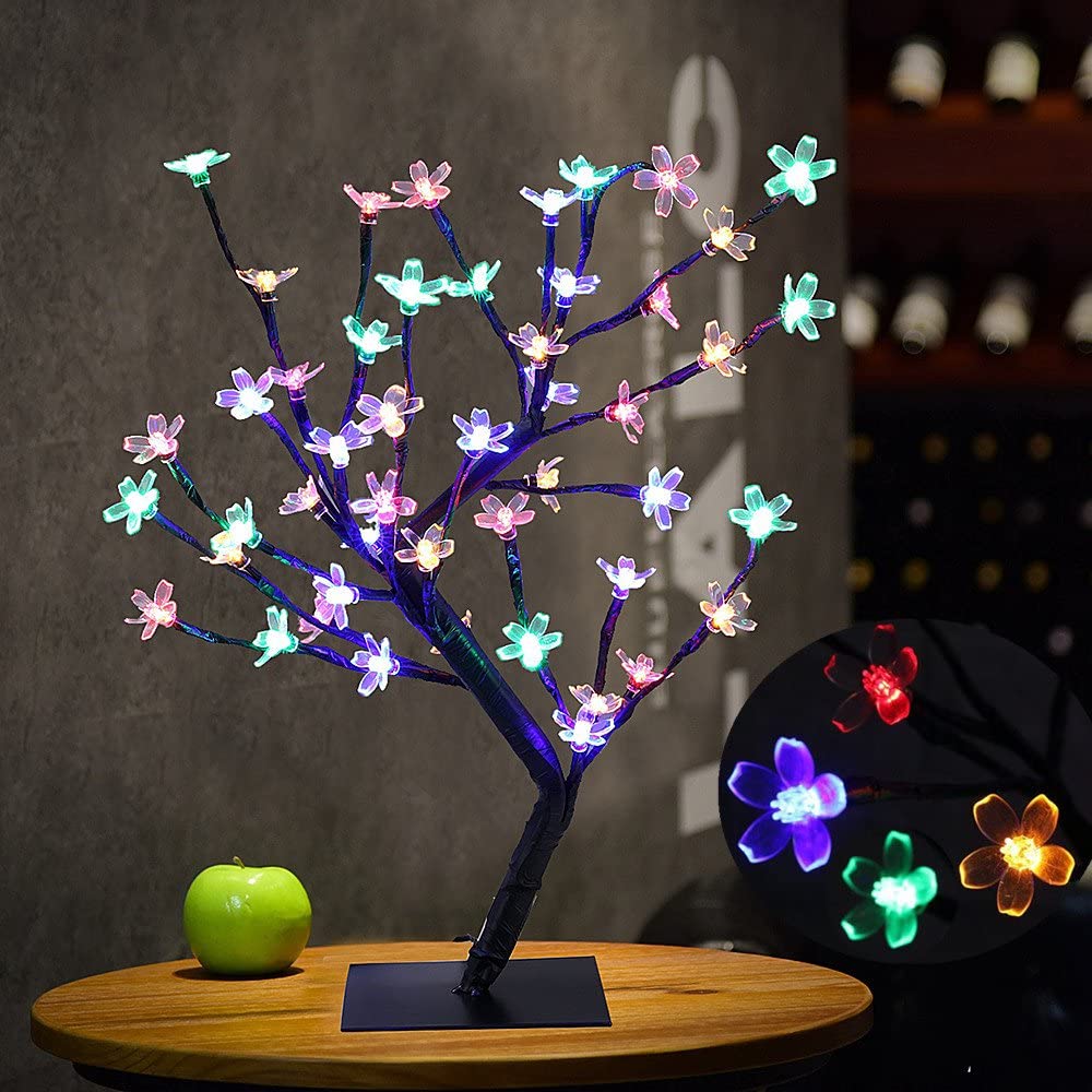 Lampada a LED per albero di ciliegio, 0,45 M 48 LED, albero luminoso a LED, rami neri, per la decorazione domestica (multicolore)