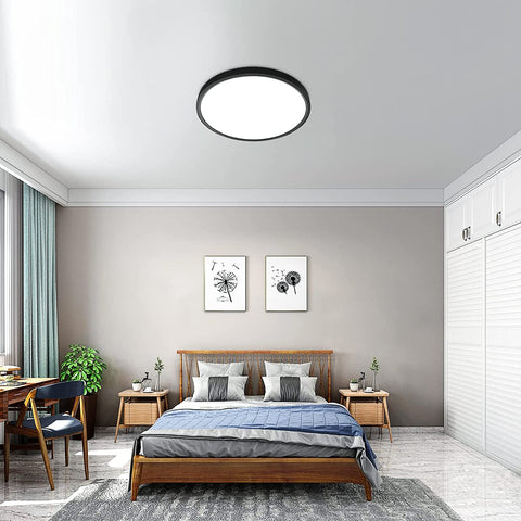 Plafoniera LED ultra sottile da 24 W, rotonda, nera, bianco freddo 6500 K, 2160 lm, IP50, Ø30 cm, per camera da letto, soggiorno, corridoio, balcone, bagno, ufficio