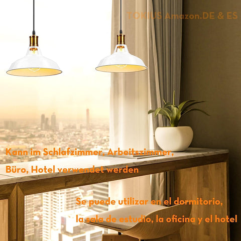 Lampadario vintage in metallo con base E27 per soggiorno, camera da letto, sala da pranzo, ufficio, bar, caffetteria, bianco 