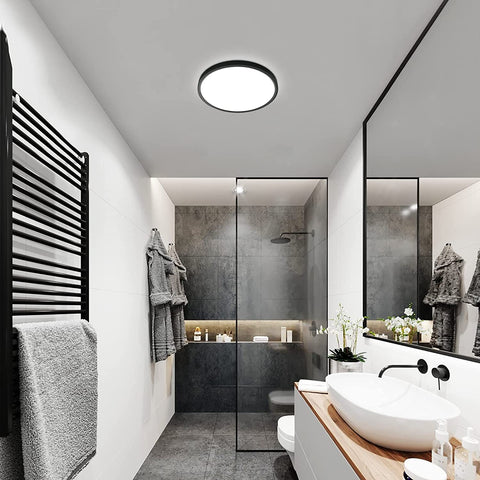 Plafoniera LED ultra sottile da 24 W, rotonda, nera, bianco freddo 6500 K, 2160 lm, IP50, Ø30 cm, per camera da letto, soggiorno, corridoio, balcone, bagno, ufficio