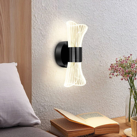 Lampada da parete a LED per interni dimmerabile, lampada da parete moderna a LED da 12 W Design creativo, lampada da parete con illuminazione in acrilico per soggiorno, corridoio, camera da letto, scale, nero