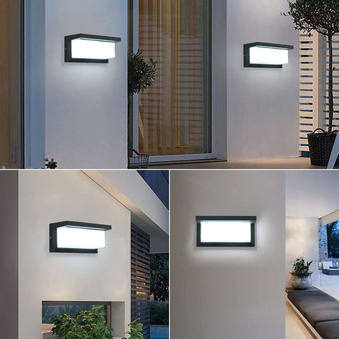 Lampada da parete per esterno 16W, lampada da parete a LED impermeabile IP65, applique da esterno quadrata impermeabile per balcone giardino terrazza, bianco freddo 6500K, nero