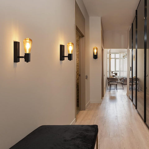 Lampada da parete vintage per interni, 2 pezzi, per camera da letto, soggiorno, corridoio, ingresso, base nera E27 
