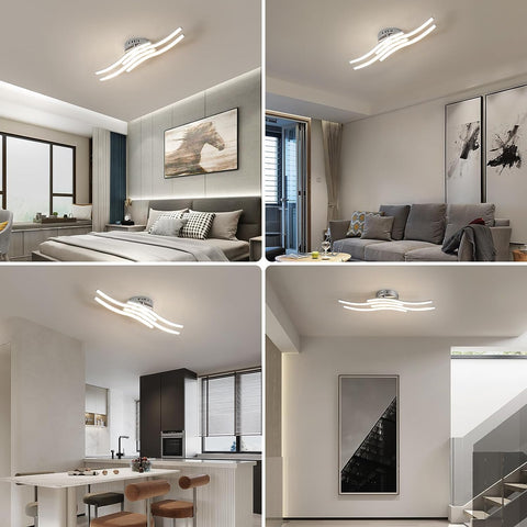 Plafoniera a LED Design moderno Lampada da soffitto a forma di onda 24W Bianco caldo 3000K per Soggiorno Camera da letto Sala da pranzo Ufficio