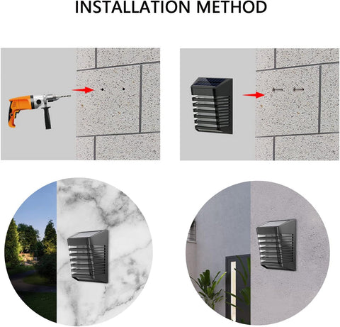Lampada da parete a LED per esterni da 4 pezzi, lampada da parete solare per cortile, giardino, corridoio, terrazza, vicino a parete, patio, villa 