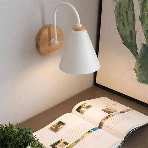 Lampada da comodino scandinava in legno con lampadina E27 da 5 W (bianco caldo) Per camera da letto, soggiorno, corridoio, ingresso Bianco