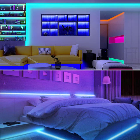 Striscia LED WiFi intelligente 5m Controllo app 5050 RGB, Striscia luminosa flessibile multicolore impermeabile IP65 con telecomando per cucina domestica Televisione Camera da letto Decorazione festiva per feste 