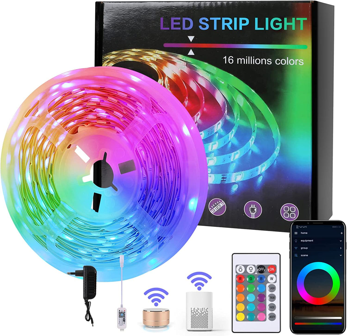 Striscia LED WiFi 5M, Striscia LED Smart RGB 5050 12V Compatibile con Alexa e Google Home, Illuminazione multicolore con controllo app e telecomando per sincronizzazione musicale, per Party Bar in camera da letto