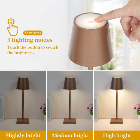 Lampada da tavolo Lampada da comodino moderna ricaricabile tramite USB portatile Dimmerabile Touch Controllo della luminosità per Sala da pranzo Camera da letto Campeggio Balcone Esterno Marrone