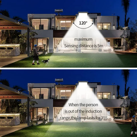 Lampada Solare da Esterno, Luce Solare con Sensore di Movimento, Lampada di Sicurezza con Cavo da 5 M Impermeabile IP65, 160 LED 3 Modalità, per Capannone Garage Giardino Balcone