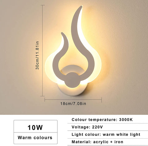 Applique LED per interni, moderna lampada da parete LED da 12 W, bianco caldo 3000 K, 220 V, acrilico, a forma di fiamma, luci notturne montate, per soggiorno, corridoio, camera da letto, L 18 cm * A 30 cm