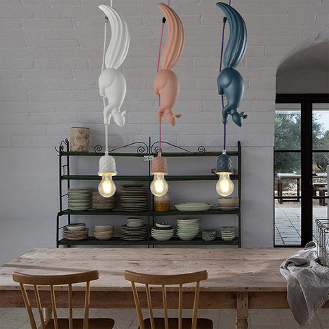 Lampadario in resina scoiattolo, moderna lampada industriale a sospensione per animali per lampade da cucina per camerette-blu