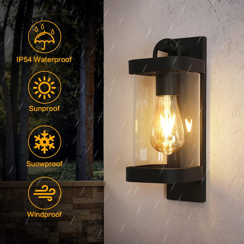 Lampada da parete per esterni, Lampada da parete per esterni industriale E27 Paralume in vetro trasparente IP54, Lampada da parete retrò Lampada da parete per soggiorno, corridoio, scale (senza lampadina) 