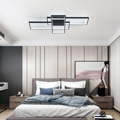 Plafoniera LED da 38 W, design moderno, luce bianca fredda 6000 K, lampada da soffitto rettangolare per soggiorno, camera da letto, sala da pranzo, ufficio, nero 