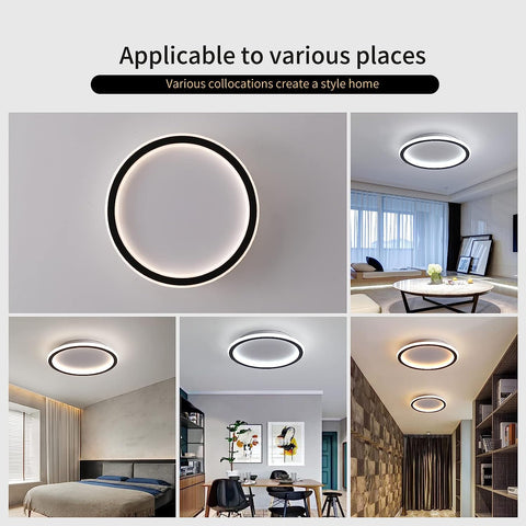 Plafoniera moderna a LED 24W Bianco caldo 3000K Lampada da soffitto rotonda per soggiorno Camera da letto Sala da pranzo Ufficio Nero 