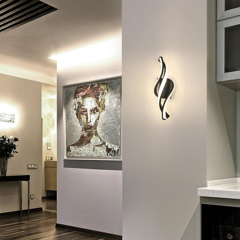 Lampada da parete moderna a forma di spirale a LED da 22 W bianco neutro 4000 K per camera da letto, soggiorno, corridoio, ingresso Nero 