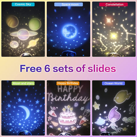 Proiettore Stellare Luce Notturna, Proiettore Cielo Stellato Galassia, Lampada per Proiezione Cielo Stellato con Rotazione a 360° e 6 Film di Proiezione, per Regali di Compleanno, Natale, Halloween, Festa dei Bambini