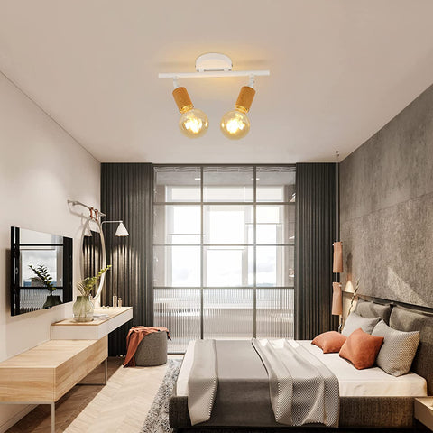 Plafoniera LED 2 Faretti Orientabili, Plafoniera LED Bianca Legno, Illuminazione da Soffitto per Interni per Cucina, Soggiorno, Camera da Letto, Corridoio, Senza Lampadine, Max 60W