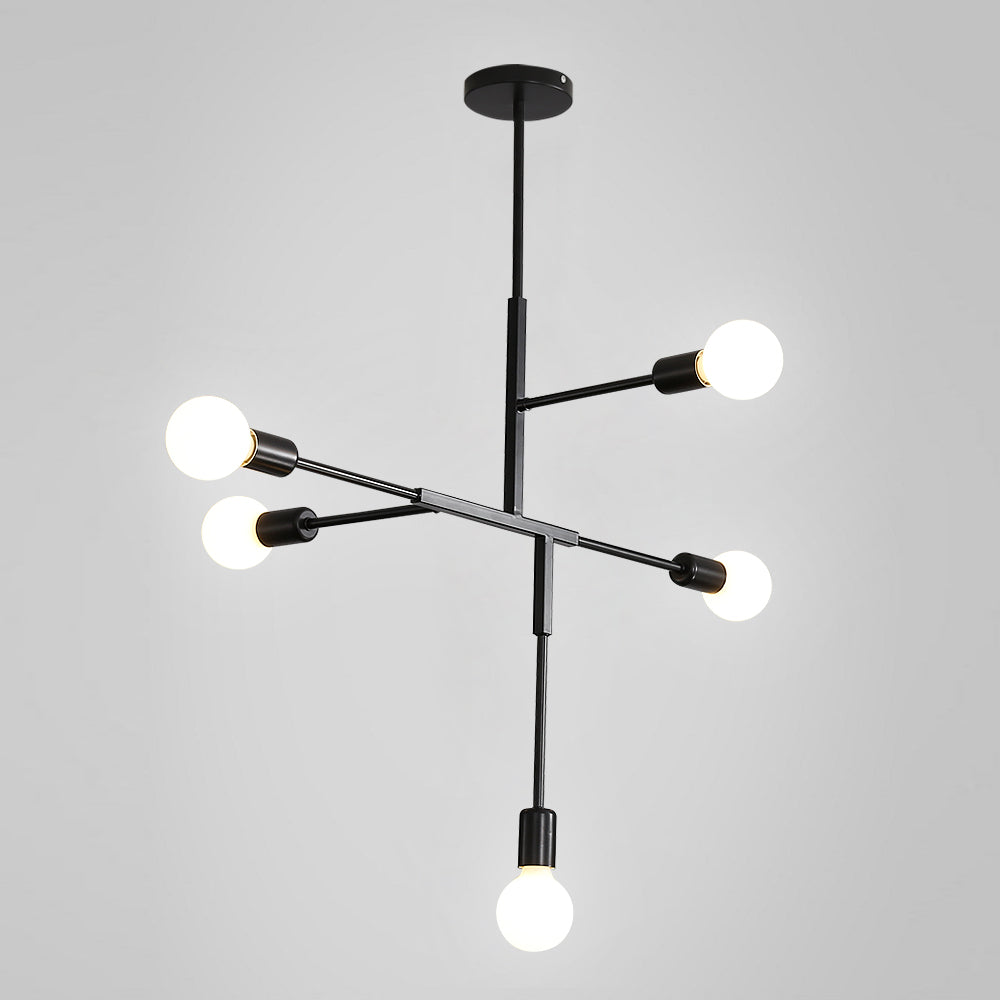 Lampadario industriale vintage con base E27, plafoniera molecolare Sputnik a 5 luci, lampada a sospensione per interni in metallo geometrico con montaggio a semi-incasso per soggiorno, camera da letto, sala da pranzo e cucina (Nero) 