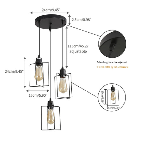 E27 Lampadario industriale Lampada a sospensione Soffitto vintage 3 luci Lampada a sospensione in gabbia di metallo Stile retrò decorativo per cucina Camera da letto Sala da pranzo