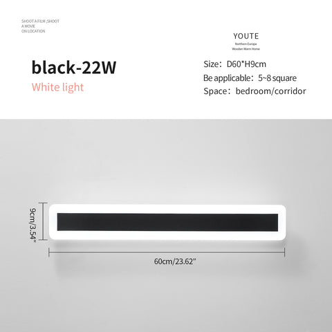 Lampada da parete a LED, lampada da parete moderna 22W 6000K, lampada a LED nera in alluminio da 60 cm, lampada da parete decorativa per soggiorno camera da letto (luce bianca fredda)