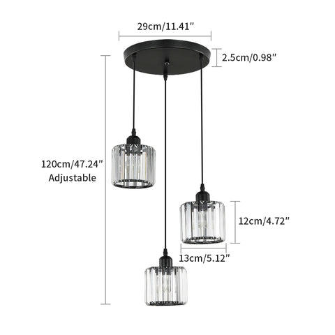 Lampadario nordico moderno e minimalista E27 Lampadario da soffitto in cristallo per sala da pranzo a semi-incasso (rotondo, 3 luci)