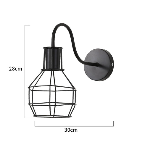 Lampada da parete per interni, lampada da parete retrò, illuminazione da parete a gabbia metallica vintage nera E27, per l'arredamento della casa del bar caffetteria