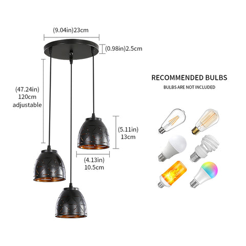 3 Lampade a sospensione retrò, Lampadario industriale intagliato cavo, Lampada da soffitto in metallo vintage E27, Illuminazione per soggiorno Cucina Corridoio Ristorante Loft Café Bar