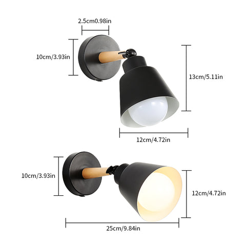 Lampade da parete per interni retrò, lampada da parete industriale vintage E27, faretti da parete in metallo e legno per camera da letto, balcone, corridoio, cucina, scale (nero)