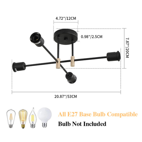 Lampadario moderno Sputnik, lampada a sospensione industriale a 4 luci, plafoniera con montaggio a semi-incasso E27 per sala da pranzo, soggiorno, cucina, ufficio, bar, ristorante (lampadina non inclusa)