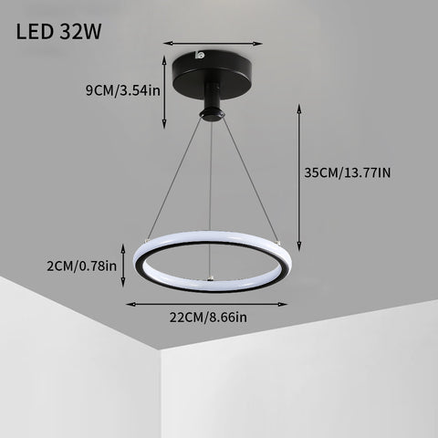 Lampadario moderno a LED ad anello 32W Lampadario moderno a sospensione a LED per tavolo da pranzo Lampadario a LED in acrilico, 220V, 22CM Lampadario a soffitto a LED per soggiorno, sala da pranzo, corridoio, caffetteria, bancone bar, nero 